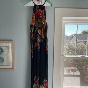 Floerns Sleeveless Halter Neck Vintage Floral Print Maxi Dress